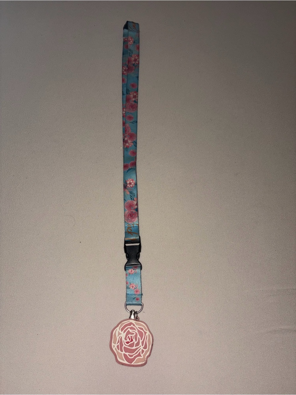 Floral Lanyard with Pink Rose Charm